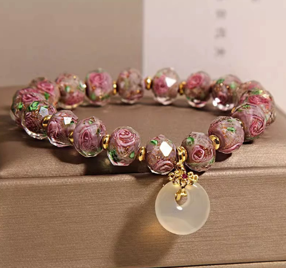 New Chinese style glass bracelet, safety buckle, rose glass bracelet