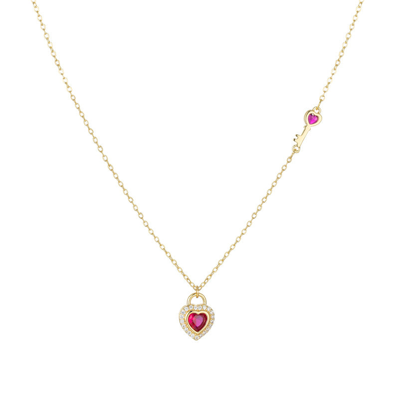 Fashionable and exquisite heart-shaped necklace, heart-shaped lock pendant, collarbone chain, popular zircon necklace
