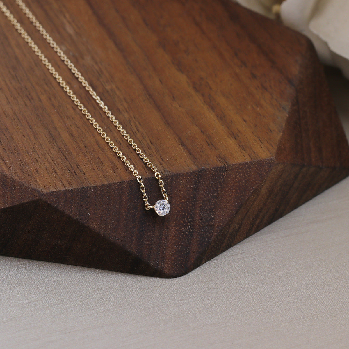 Agete simple round claw free diamond necklace 925 sterling silver gold-plated 10/20/30 layered collarbone chain