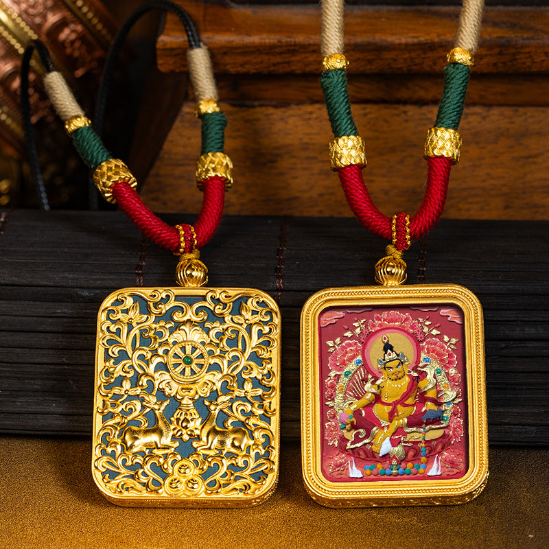 Green Tara Zakhilam Fifth Master's Past and Present Lives Necklace Hand drawn Tangka Brass Necklace