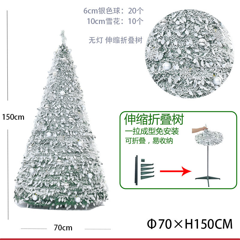2025 New Hot Selling Plush Falling Snow Scalable Folding Christmas Tree with LED Lights Christmas Decoration Tree