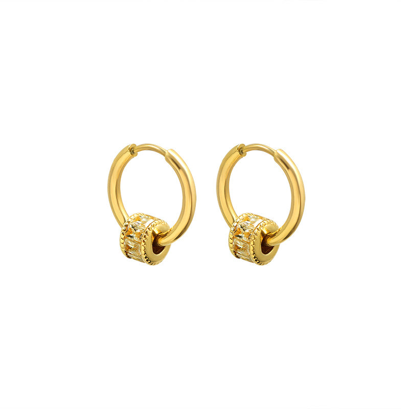 French style diamond studded geometric minimalist earrings titanium steel plated 18K gold versatile necklace set