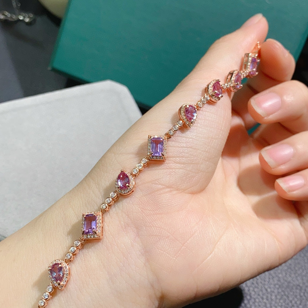 Bracelet set with multiple gemstones s925 pure silver set with color changing stones