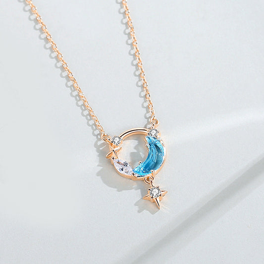 925 sterling silver star and moon necklace, women's Korean version pendant, niche design, light luxury collarbone chain