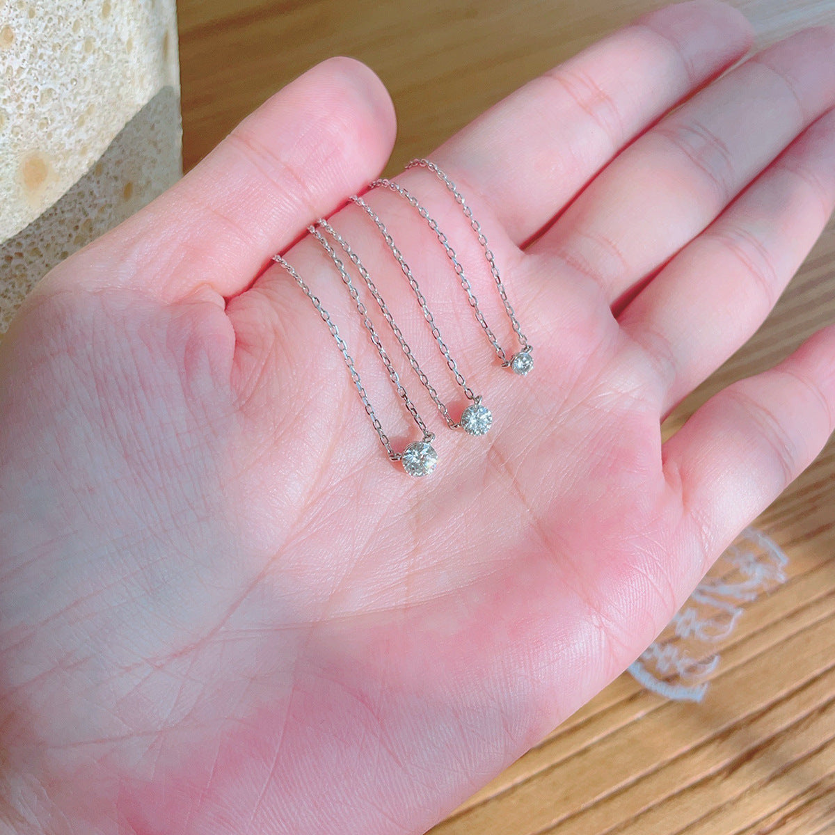 Agete simple round claw free diamond necklace 925 sterling silver gold-plated 10/20/30 layered collarbone chain