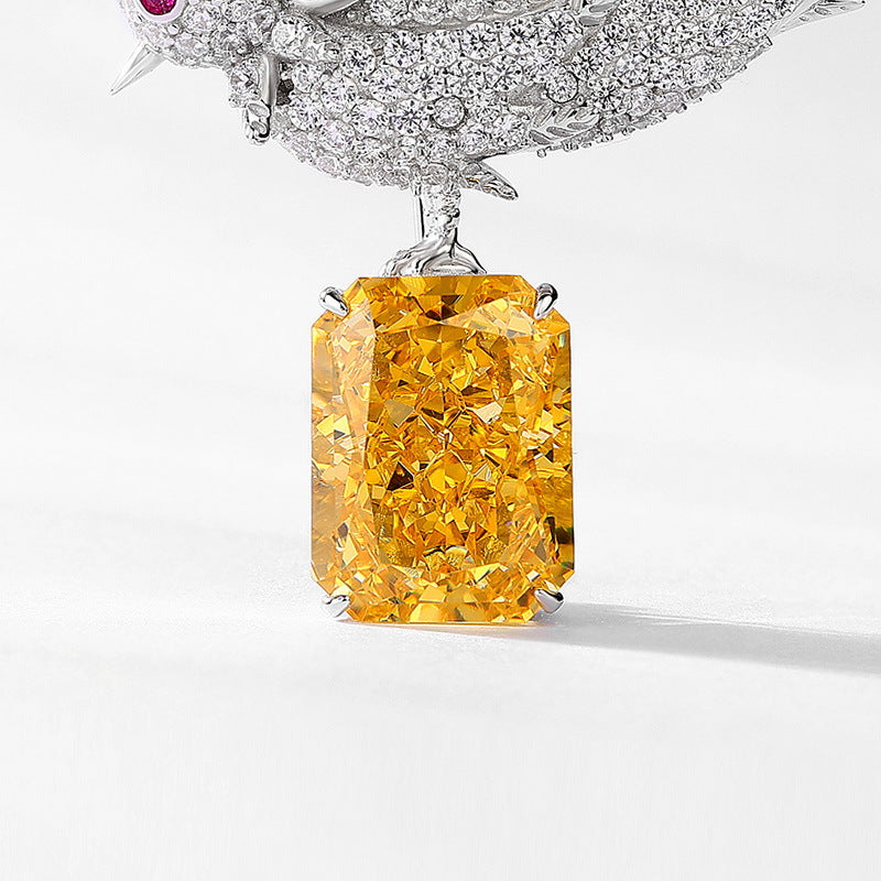 European and American S925 silver bird brooch women's ice flower cut high carbon diamond clothing accessories exquisite luxury versatile