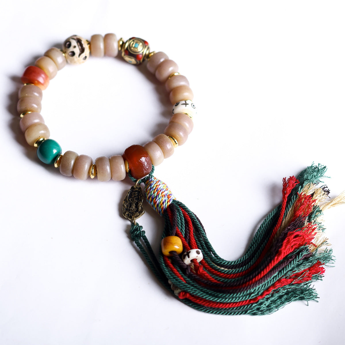 Bracelet Tibetan yak bone bracelet, old beeswax hand-woven tassel beads bracelet