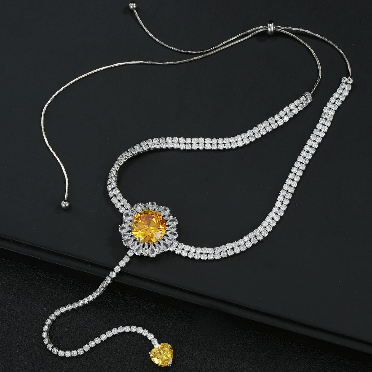 Tassels versatile and fashionable yellow zircon pulling adjustable necklace