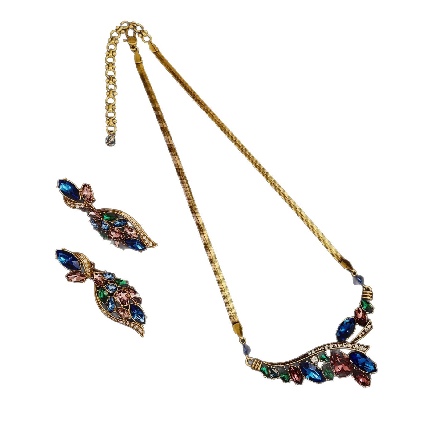 Vintage zirconia cicada wing earrings necklace with medieval style, European and American style jewelry set