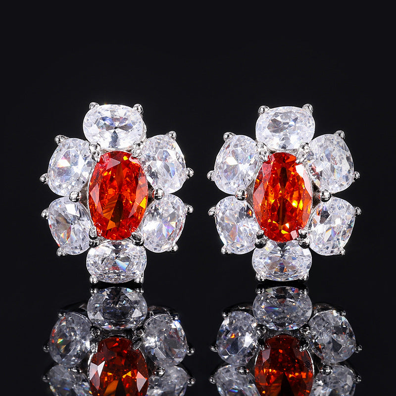 Jewelry new S925 all body silver set simulation orange red small pigeon egg pendant main 7 * 9-4 * 6