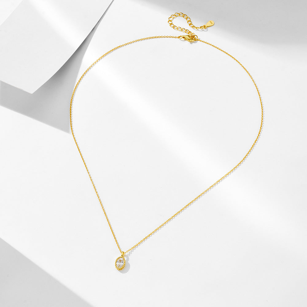 S925 sterling silver plated 14K gold necklace with ins style oval zircon pendant collarbone chain