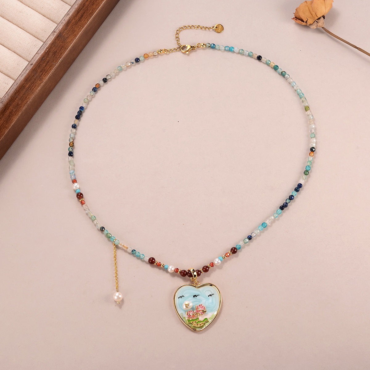 Stars and natural pearls love oil painting necklace