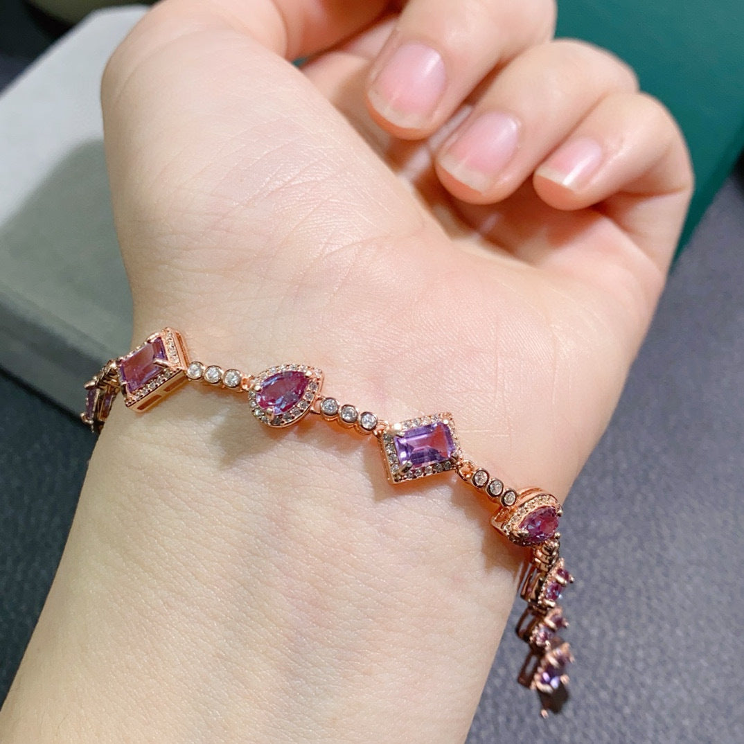 Bracelet set with multiple gemstones s925 pure silver set with color changing stones