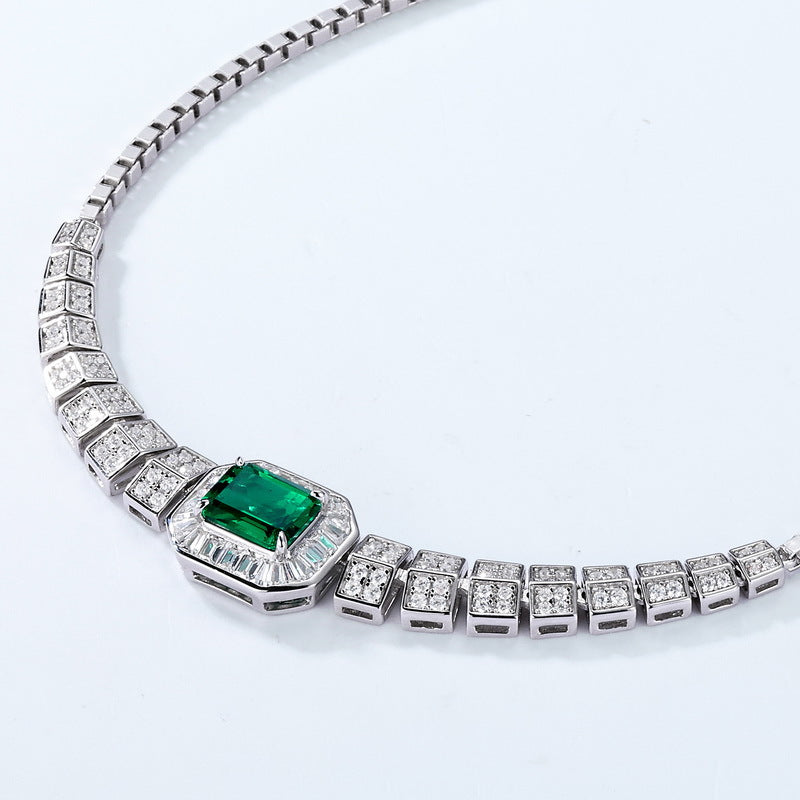 New cultivated emerald evening dress chain pendant S925 silver inlaid cultivated colorful treasure necklace