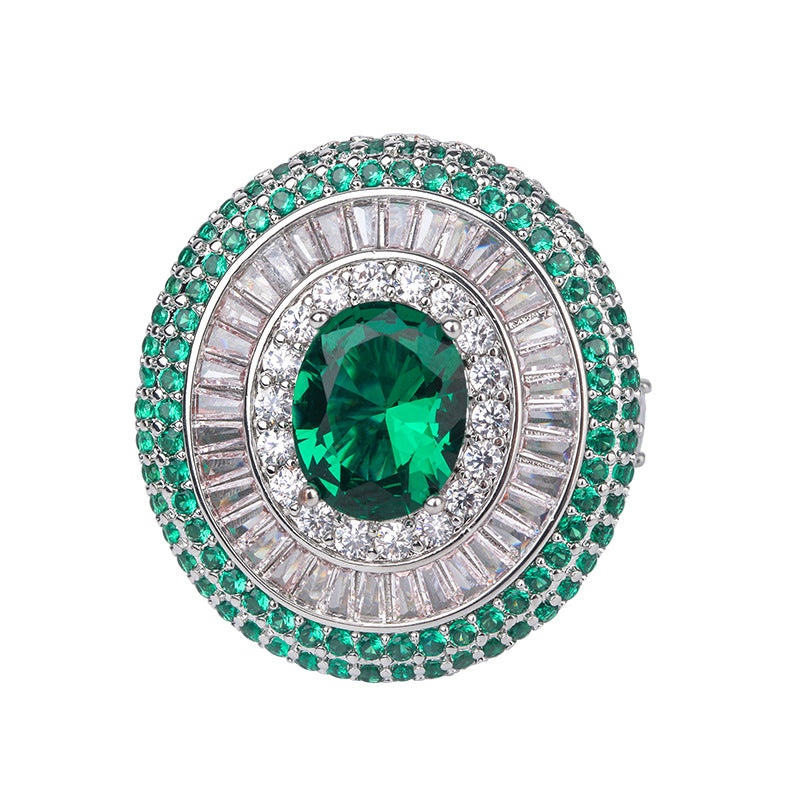 Jewelry copper gold-plated European and American simulated colored gemstone emerald sparkling diamond pendant for women
