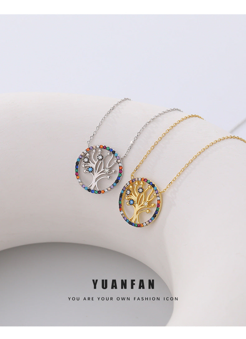 Yuanfan 925 pure silver colored zircon life tree necklace collarbone chain Amazon, independent cross-border source