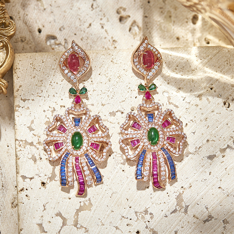 New Colored Ribbon Dress Earrings with Gold Plated Bohemian Pink Texture Earrings