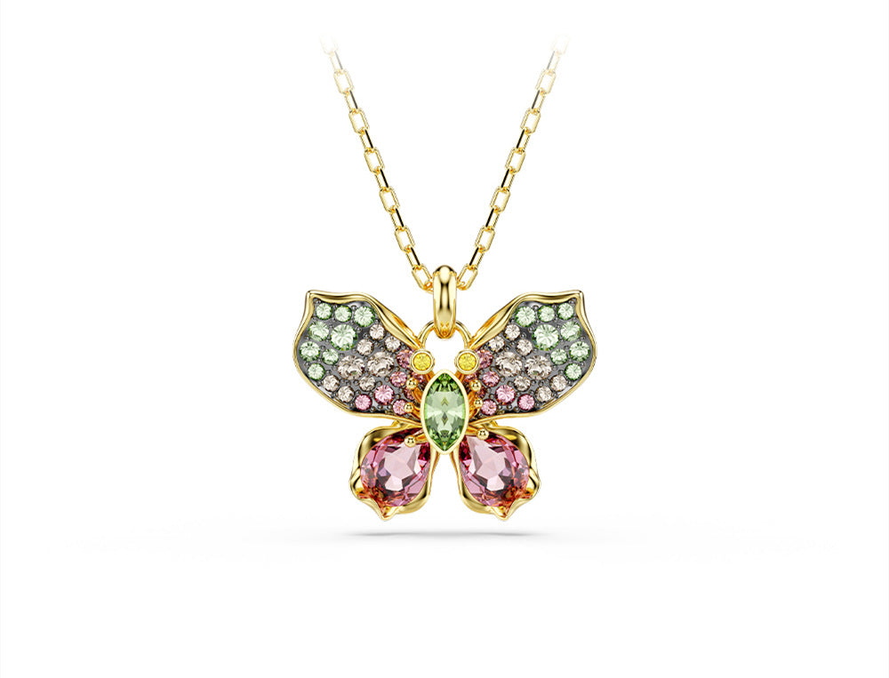 Flower crystal necklace Swarovski candy butterfly collarbone chain pendant