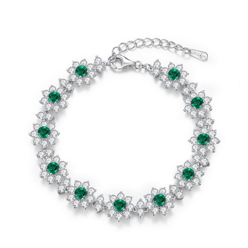 S925 pure silver full diamond cultivated emerald versatile women's bracelet trendy and versatile