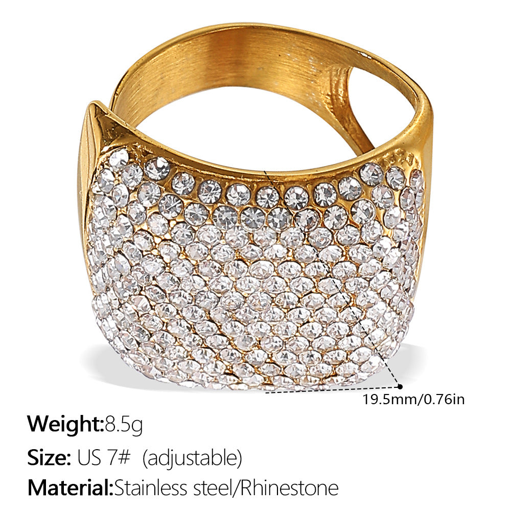 European and American Instagram influencer's multi-layer ring plated with 18K gold and inlaid with rhinestones, the ring will not fade