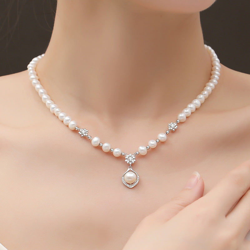 Natural freshwater pearl S925 silver necklace does not fade, new Chinese style light luxury high-end decorative accessory