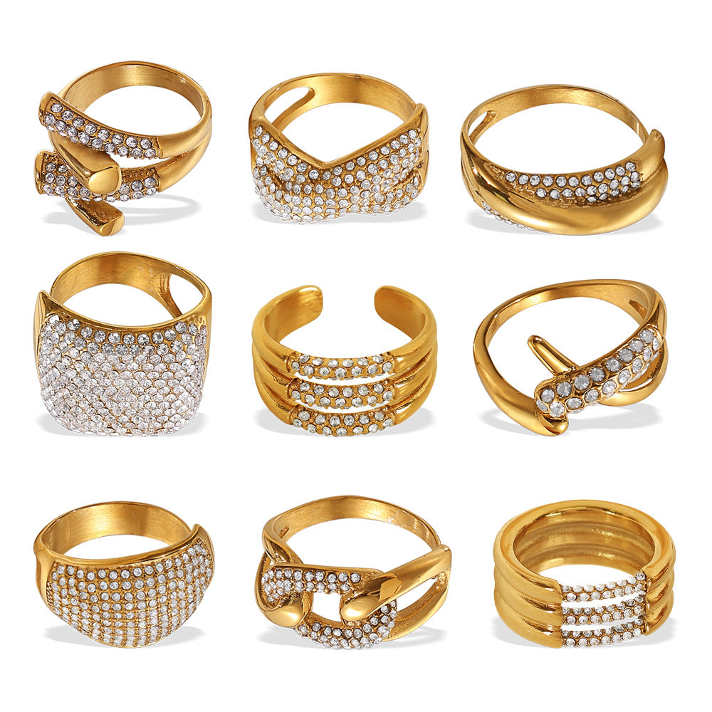 European and American Instagram influencer's multi-layer ring plated with 18K gold and inlaid with rhinestones, the ring will not fade