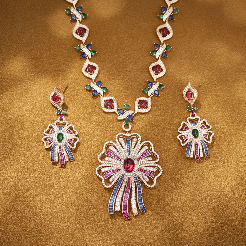 New Colored Ribbon Dress Earrings with Gold Plated Bohemian Pink Texture Earrings