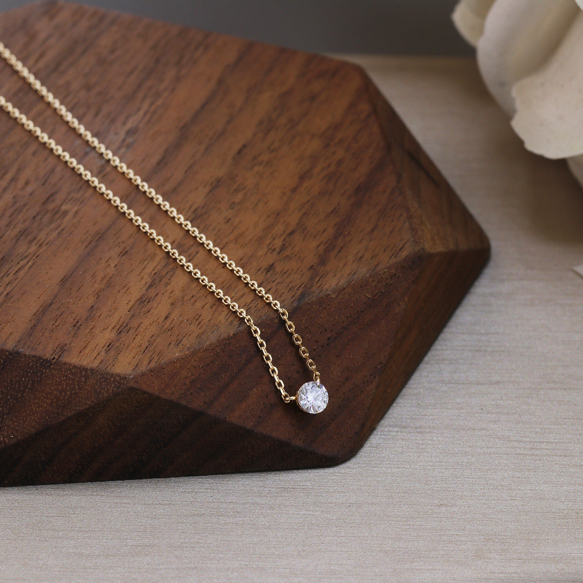 Agete simple round claw free diamond necklace 925 sterling silver gold-plated 10/20/30 layered collarbone chain