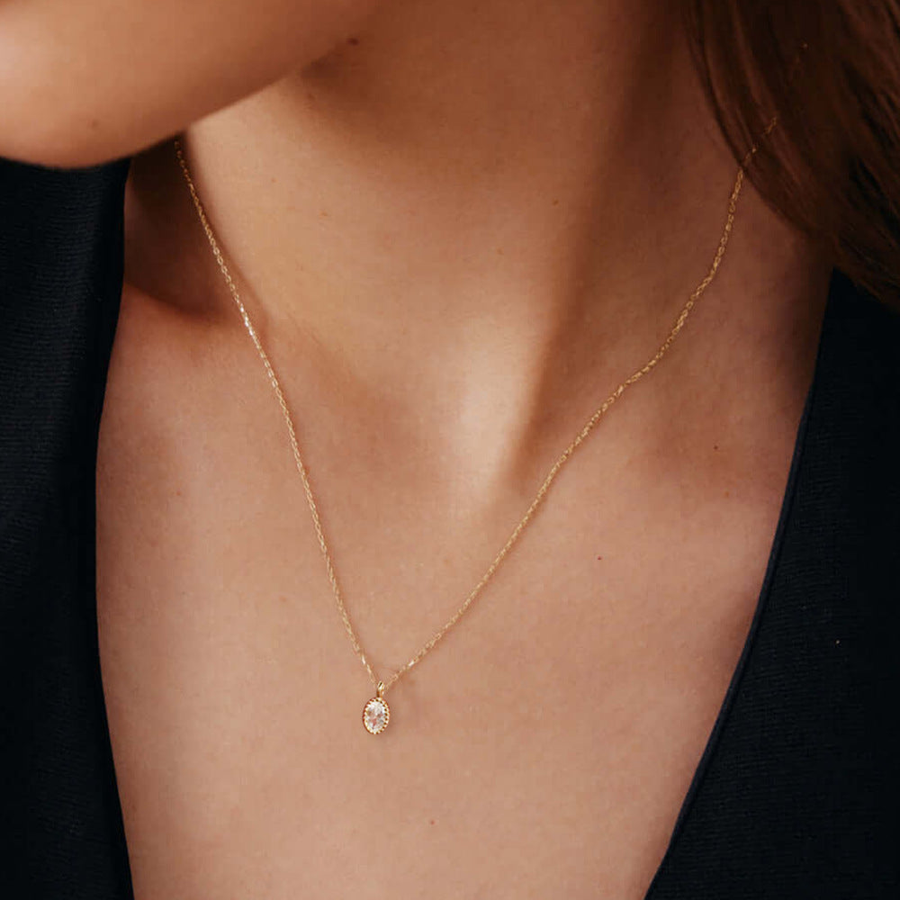 S925 sterling silver plated 14K gold necklace with ins style oval zircon pendant collarbone chain