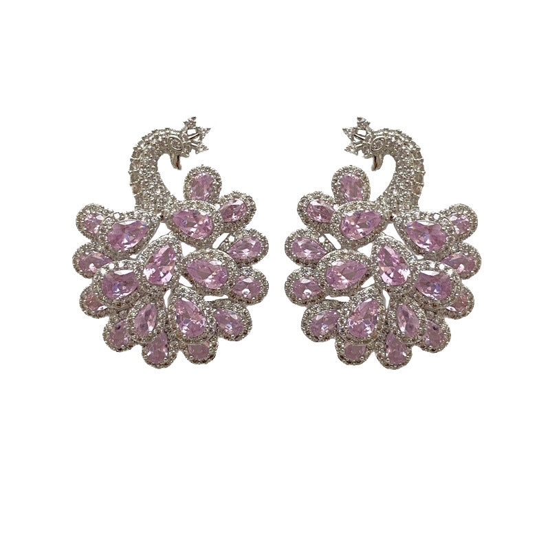 Fashionable and atmospheric heavy industry earrings hot selling micro inlaid zircon peacock earrings fashionable earrings