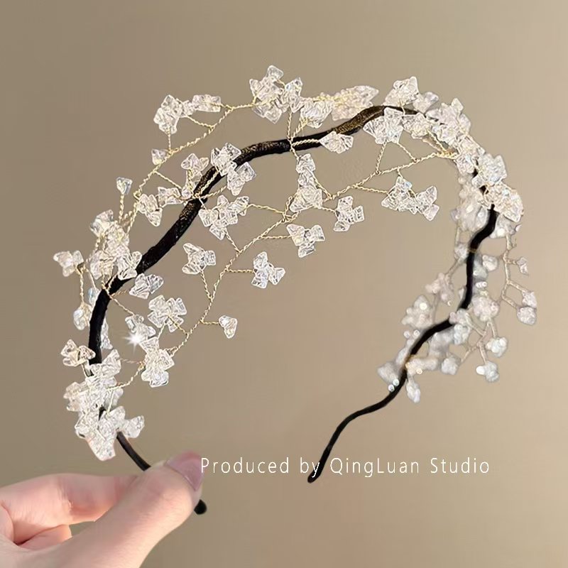 Korean Sweet Green Crystal Hair Bracelet Exquisite Weaving Beaded Hair Accessories