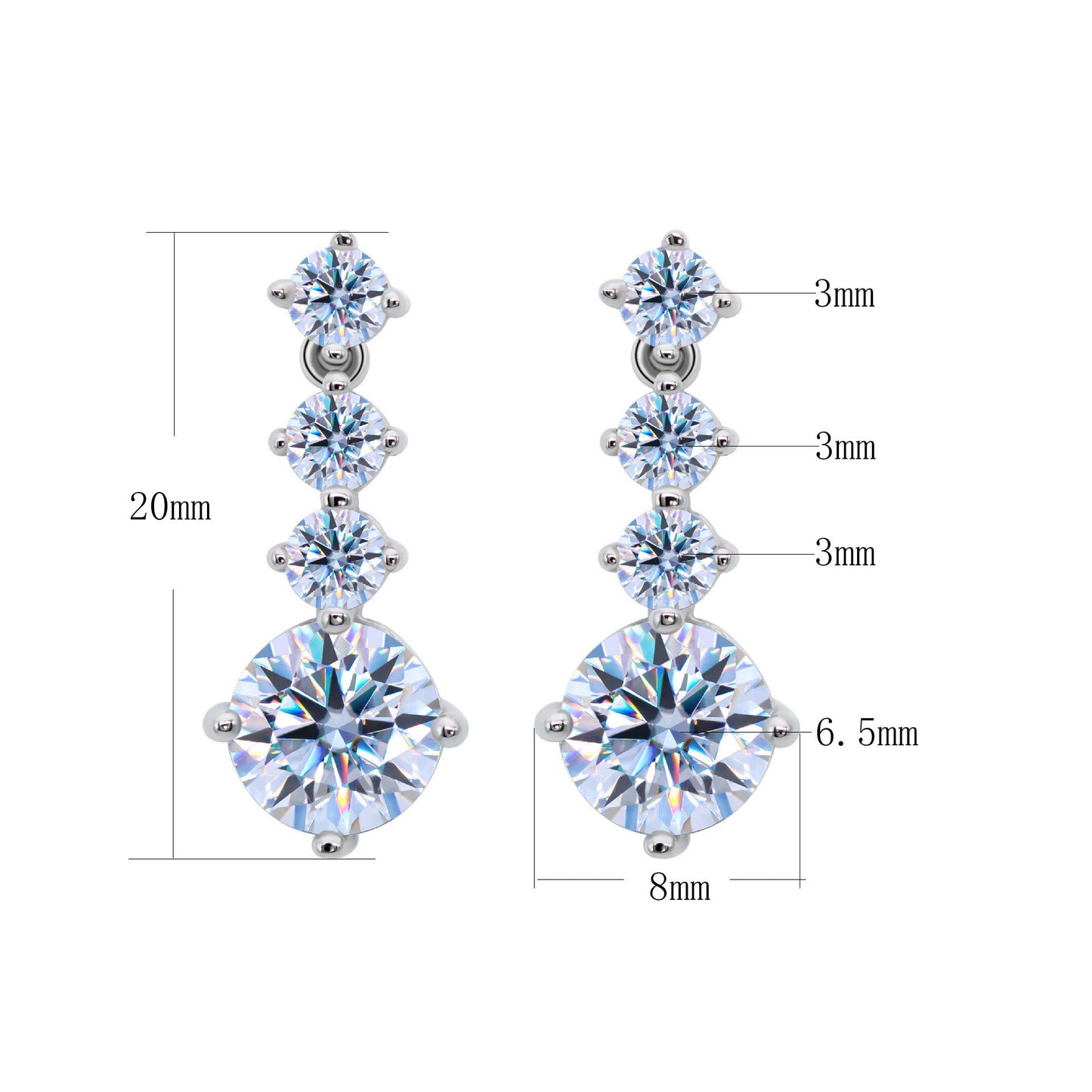 Moissanite earrings silver needle temperament heavy industry long S925 pure silver pulsating heart round summer style.