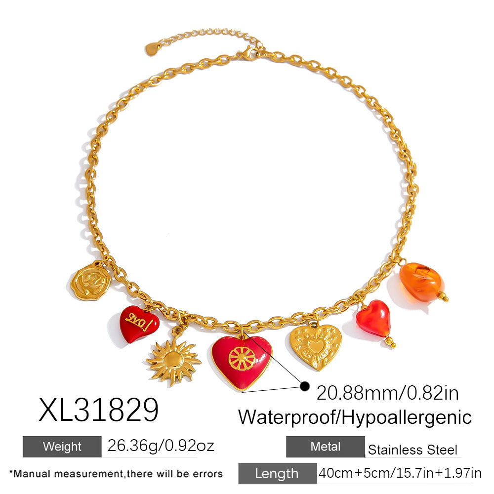 Stainless steel necklace peach heart sun shaped pendant collarbone chain