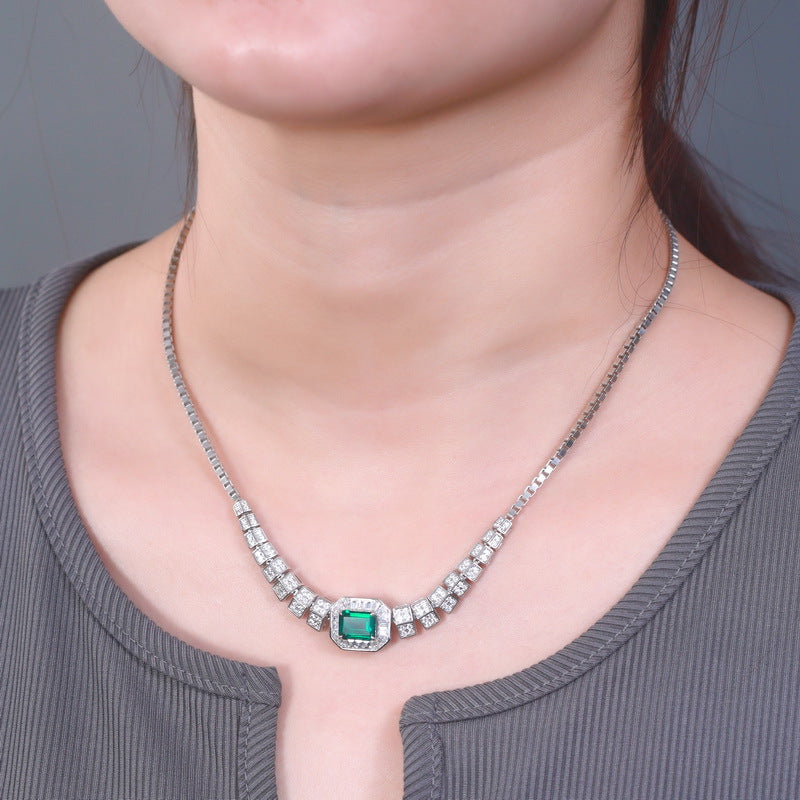 New cultivated emerald evening dress chain pendant S925 silver inlaid cultivated colorful treasure necklace