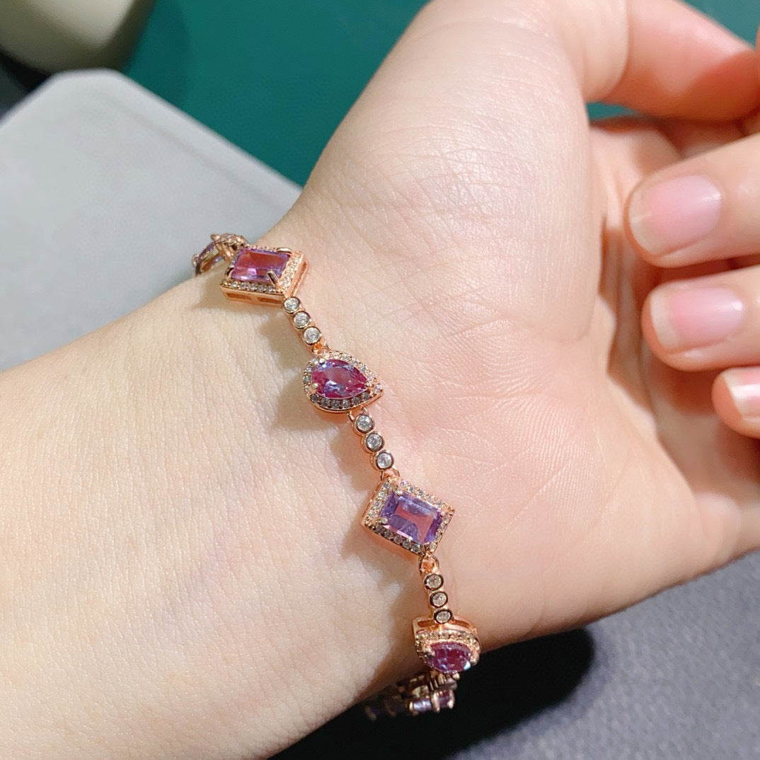 Bracelet set with multiple gemstones s925 pure silver set with color changing stones