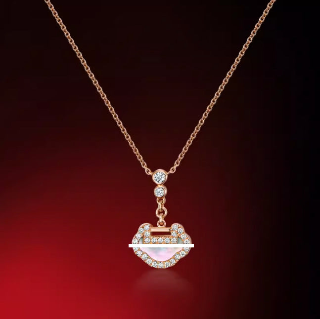 New Hulu Necklace Women's Red Agate White Beimu 925 Silver Ferry 18k Rose Gold Diamond Pendant Flat Ankle chain