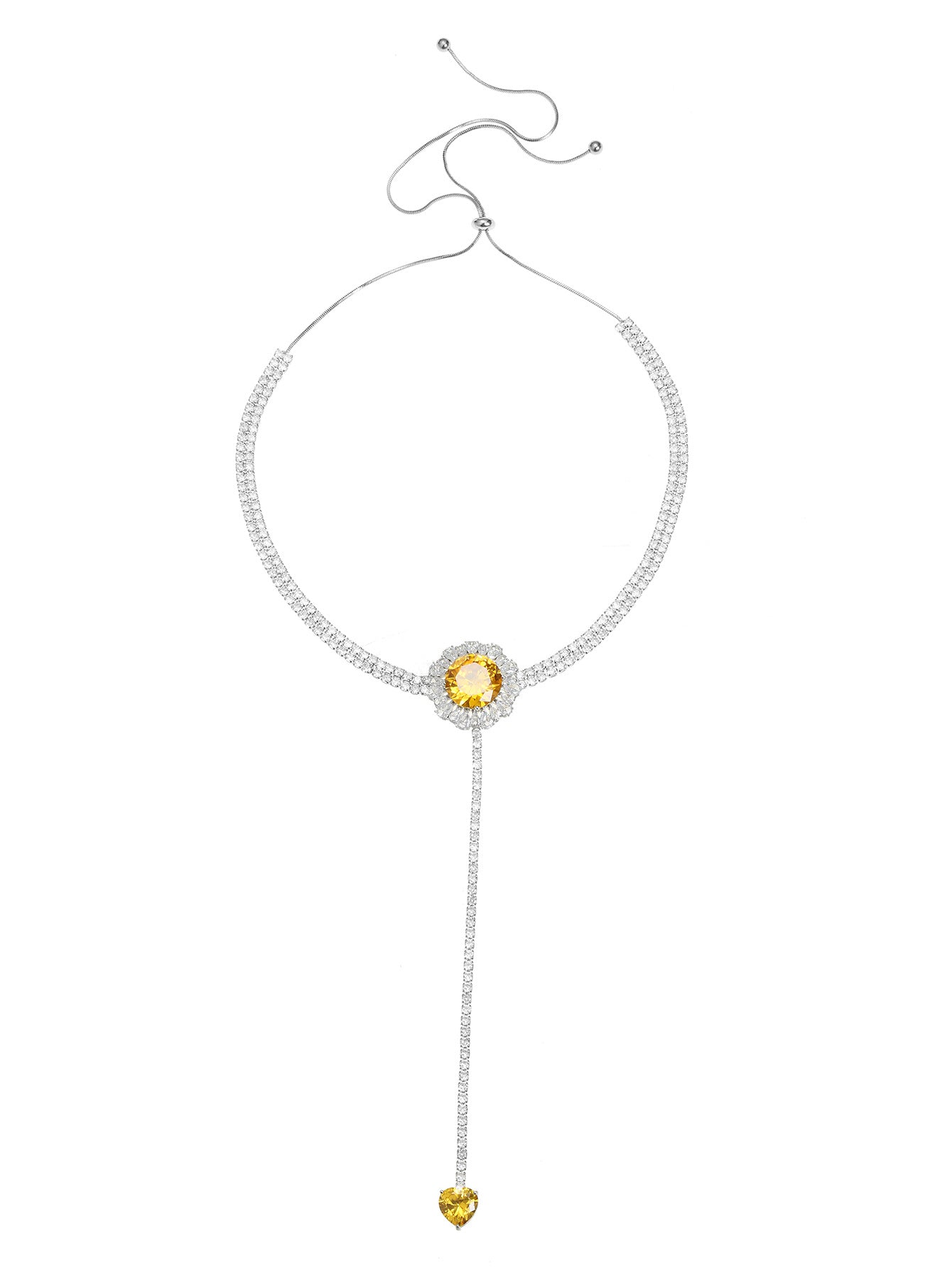 Tassels versatile and fashionable yellow zircon pulling adjustable necklace