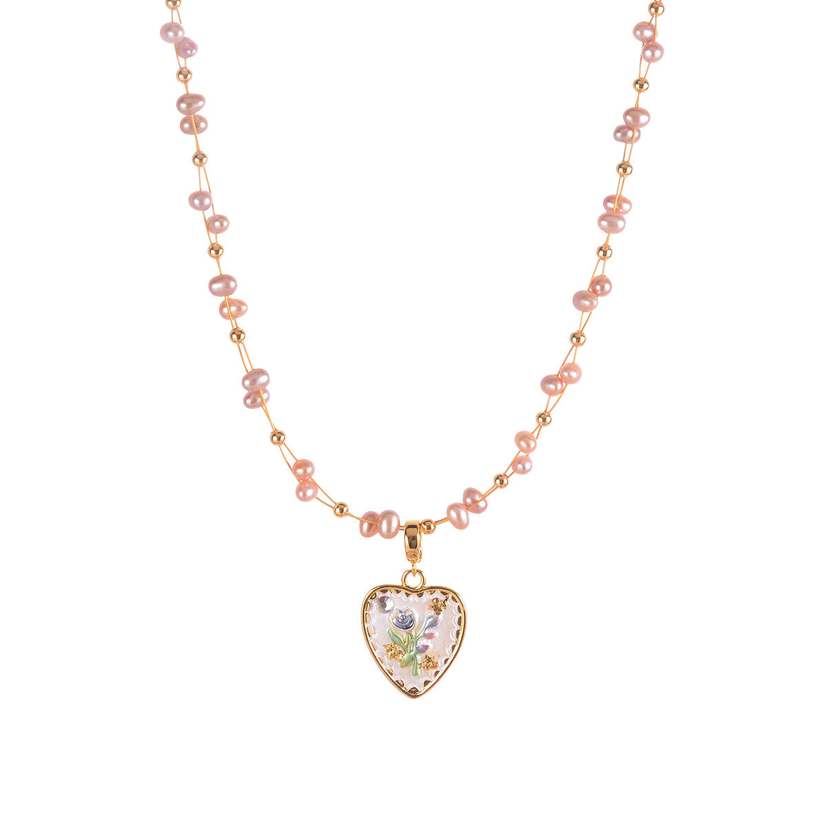 Stars and natural pearls love oil painting necklace