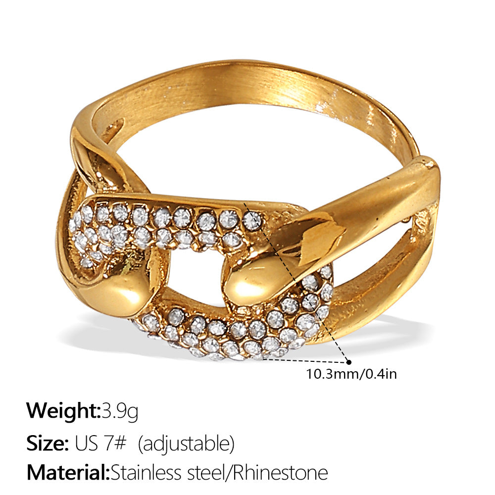 European and American Instagram influencer's multi-layer ring plated with 18K gold and inlaid with rhinestones, the ring will not fade