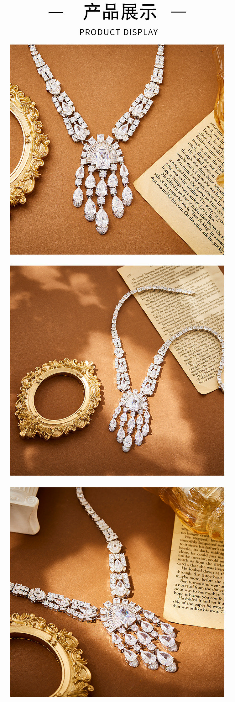 New pear shaped tassel necklace gold-plated with European and American stars, same high-end evening gown long chain