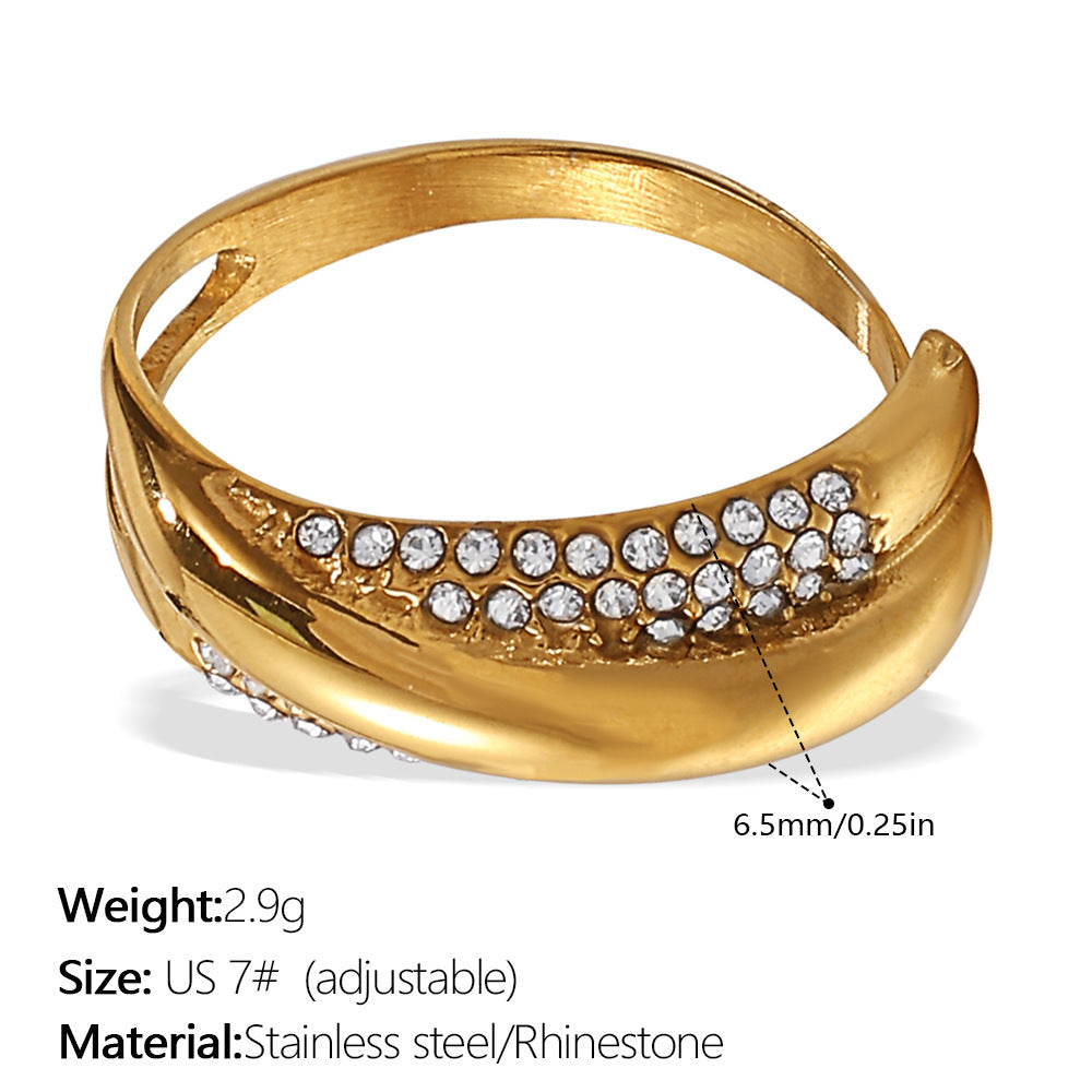 European and American Instagram influencer's multi-layer ring plated with 18K gold and inlaid with rhinestones, the ring will not fade
