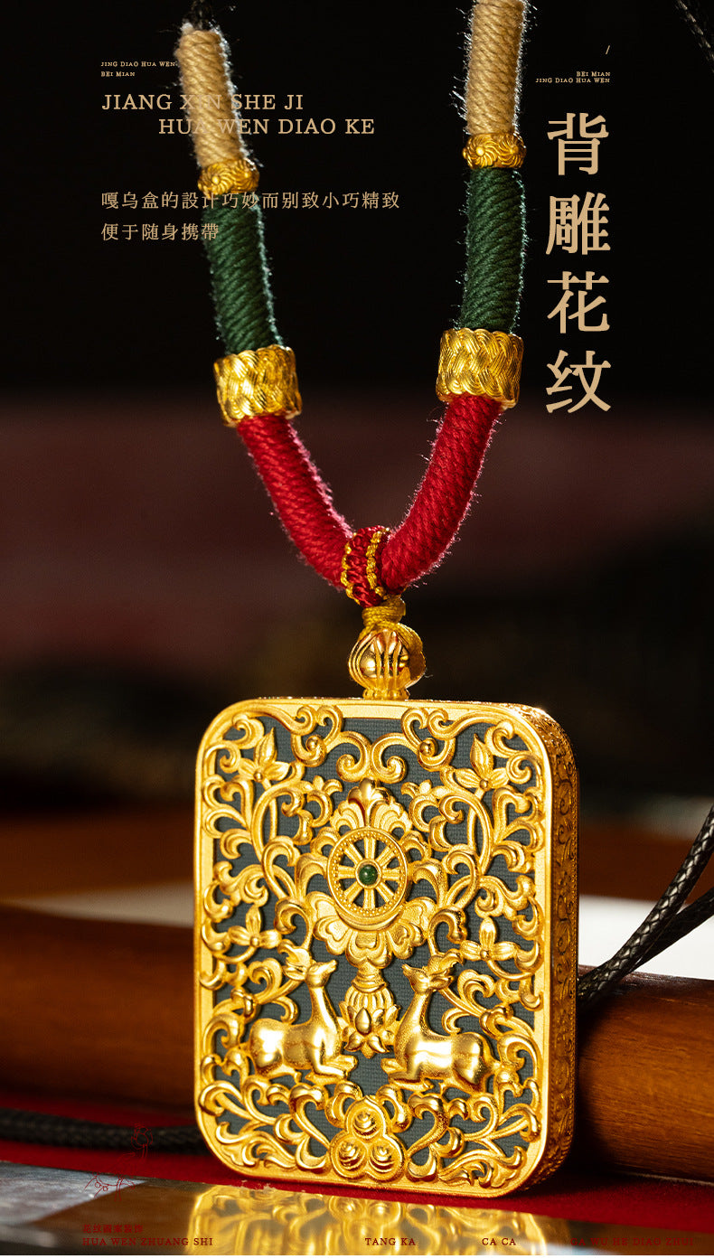 Green Tara Zakhilam Fifth Master's Past and Present Lives Necklace Hand drawn Tangka Brass Necklace