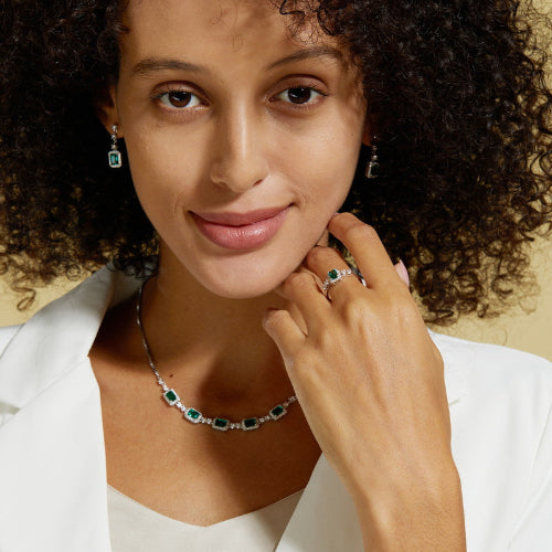 New cultivated emerald collarbone chain S925 silver inlaid colorful treasure full diamond necklace European and American retro style