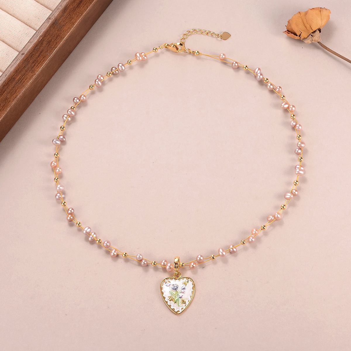 Stars and natural pearls love oil painting necklace