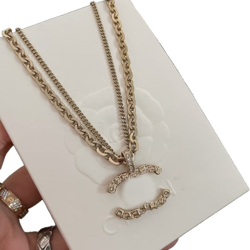 2025 New Vintage Classic Letter Necklace Double Layer Diamond Set Neck Chain