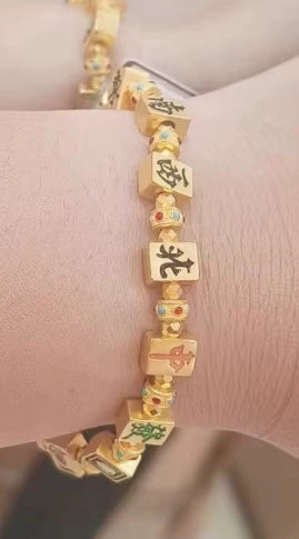 Gold colored antique enamel mahjong gold-plated bracelet versatile bracelet.