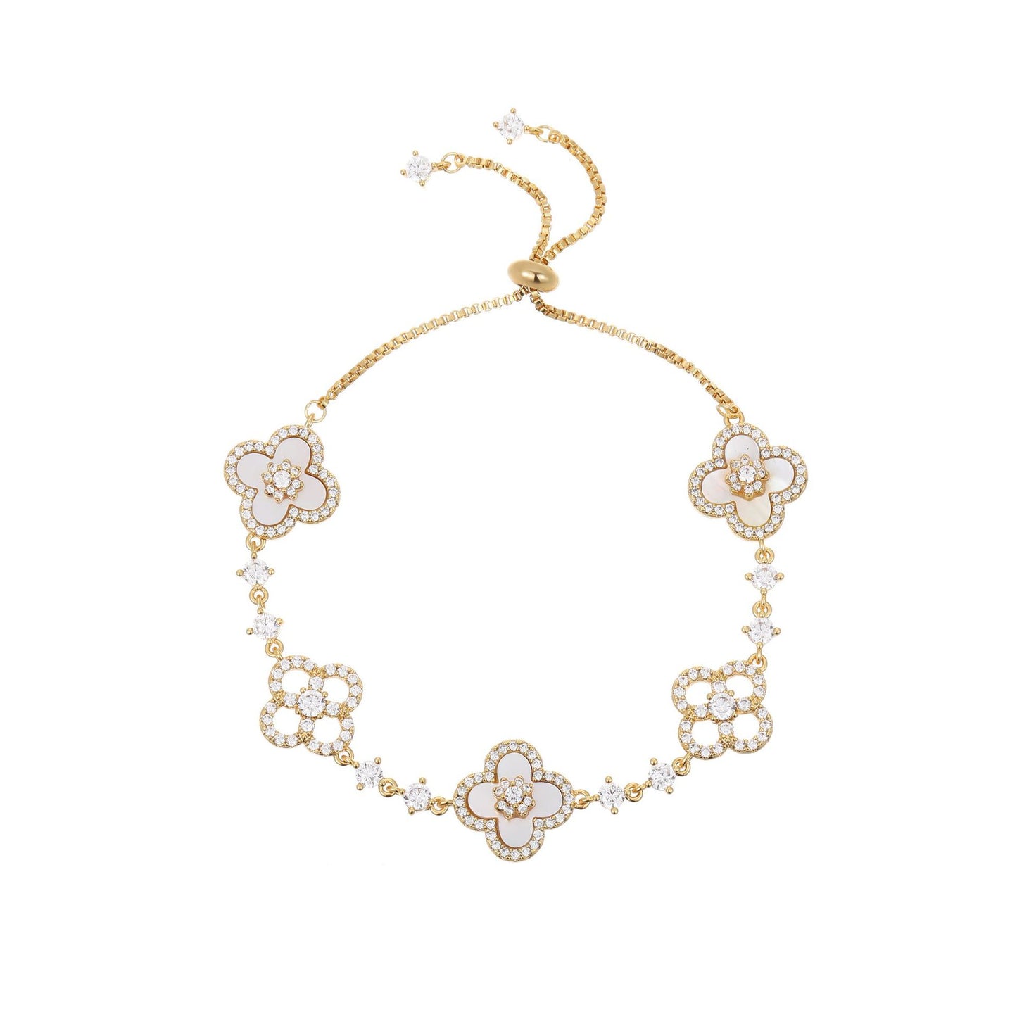 Light luxury micro inlaid zircon lucky grass shell bracelet with adjustable pull-out function, high-end exquisite mother shell bracelet bracelet and accessories