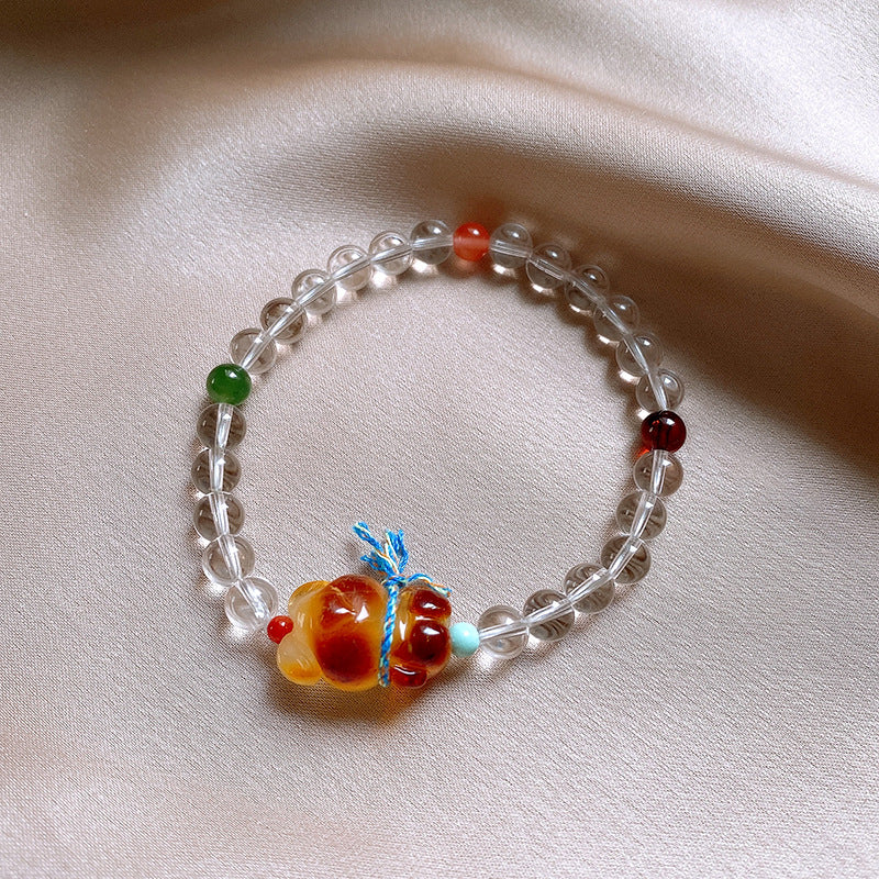 Bracelet Hetian Jade Lotus Garnet Bearwax Bear Elastic Bracelet