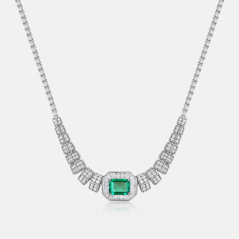 New cultivated emerald evening dress chain pendant S925 silver inlaid cultivated colorful treasure necklace