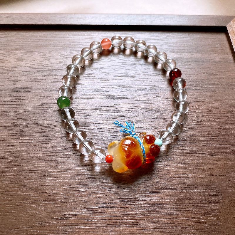 Bracelet Hetian Jade Lotus Garnet Bearwax Bear Elastic Bracelet
